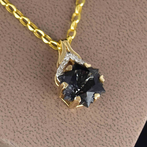 Gold Diamond Fancy Cut Star Blue Sapphire Pendant Necklace - Boylerpf