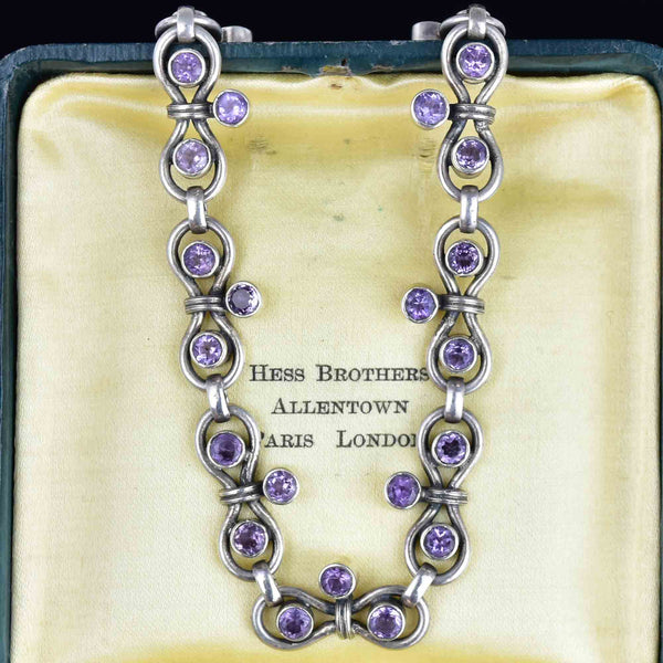 Vintage Sterling Silver Amethyst Choker Necklace - Boylerpf