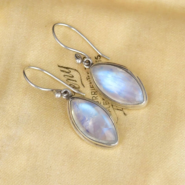 Vintage Art Deco Style Silver Moonstone Drop Earrings - Boylerpf