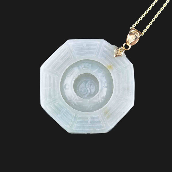 14K Gold Moveable Carved Jade Wheel Pendant Necklace - Boylerpf