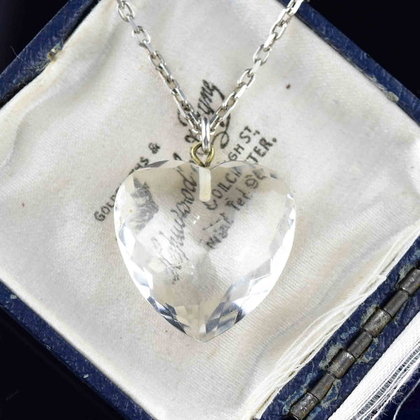 Vintage Silver Faceted Rock Crystal Heart Pendant Necklace - Boylerpf