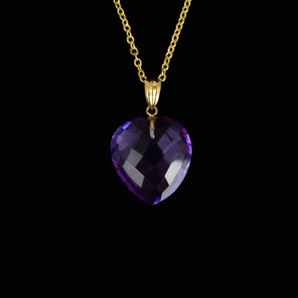 18K Gold Faceted Amethyst Heart Pendant Necklace - Boylerpf