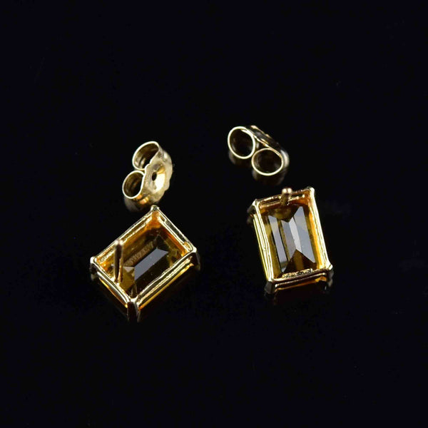 14K Gold Emerald Step Cut Citrine Stud Earrings - Boylerpf
