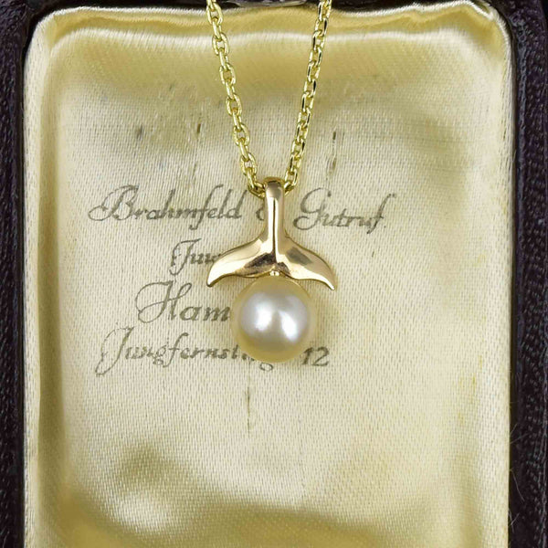 Vintage 10K Gold Whale Tail Na Hoku Pearl Pendant Necklace - Boylerpf