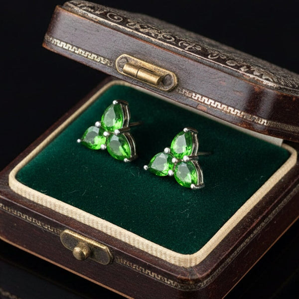Vintage Sterling Silver Chrome Diopside Stud Earrings