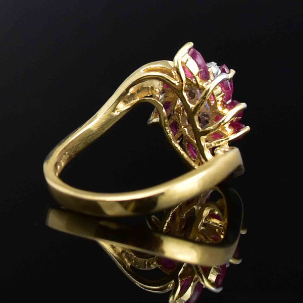 10K Gold Marquise Cut Ruby Diamond Pinwheel Statement Ring - Boylerpf