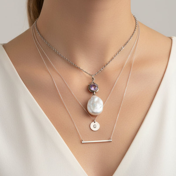 Antique Sterling Silver Amethyst Baroque Pearl Necklace
