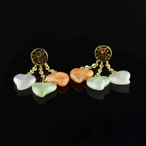 14K Gold Natural Jade Witches Heart Dangle Earrings - Boylerpf