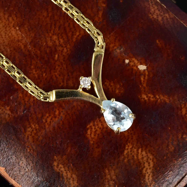 Vintage Aquamarine Diamond Pendant Necklace in 14K Gold - Boylerpf