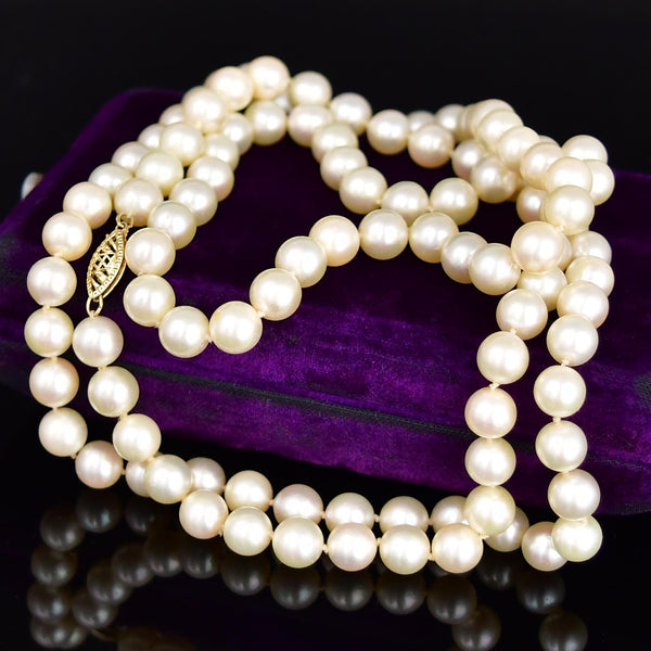Vintage 14K Gold 32 Inch Classic Pearl Strand Necklace - Boylerpf