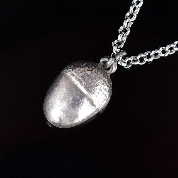 Antique Solid Sterling Silver Acorn Charm Necklace