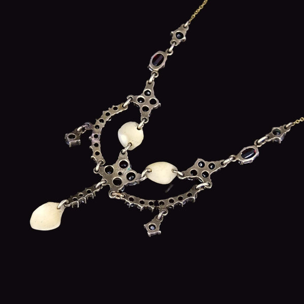 Antique Bohemian Garnet Pearl Victorian Necklace