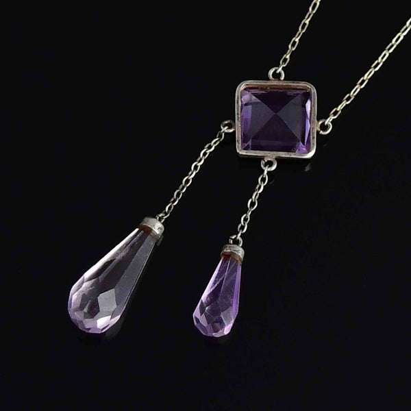 Antique Edwardian Sterling Silver Amethyst Negligee Necklace - Boylerpf