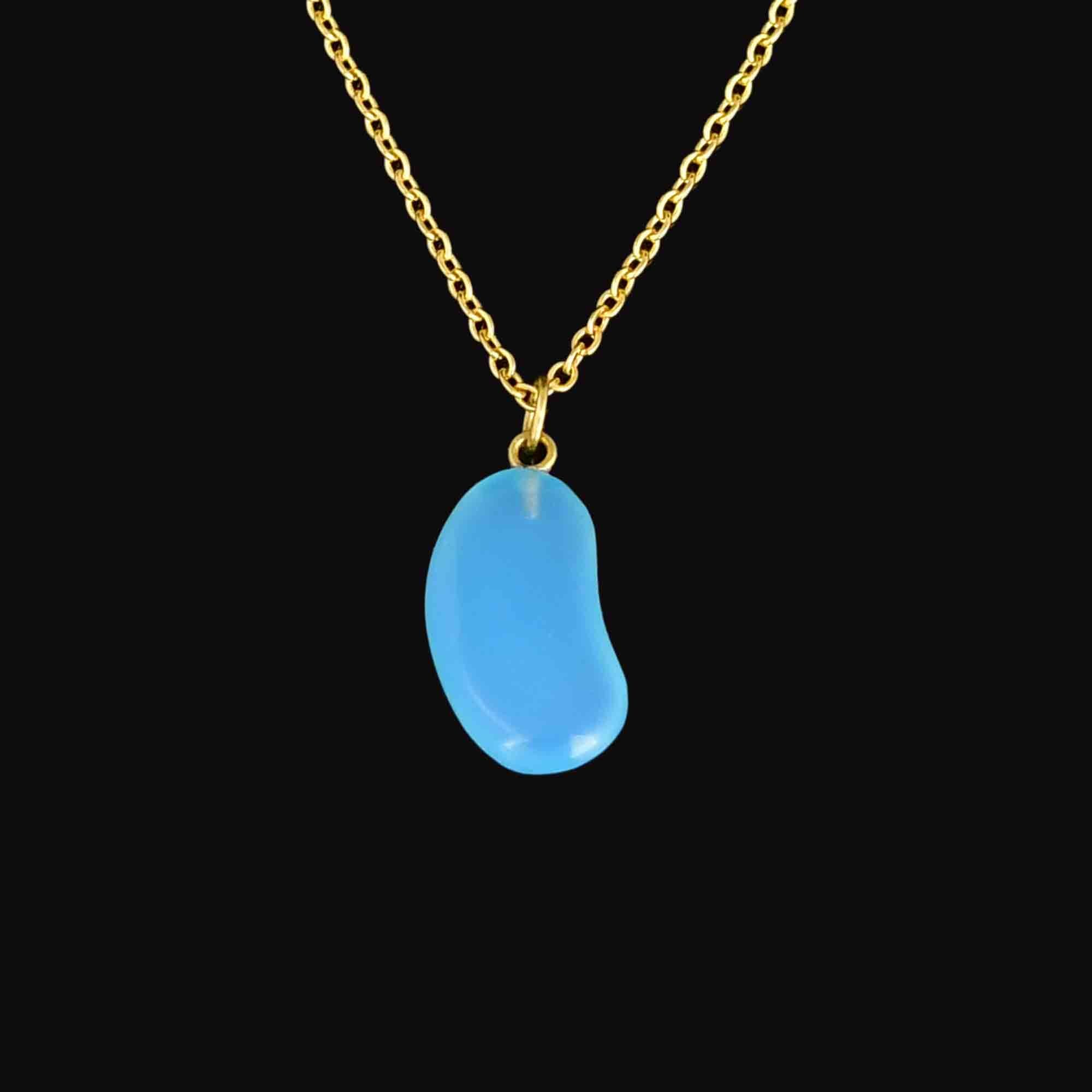 Vintage 9K Gold Blue Chalcedony Lucky Bean Charm Necklace – Boylerpf