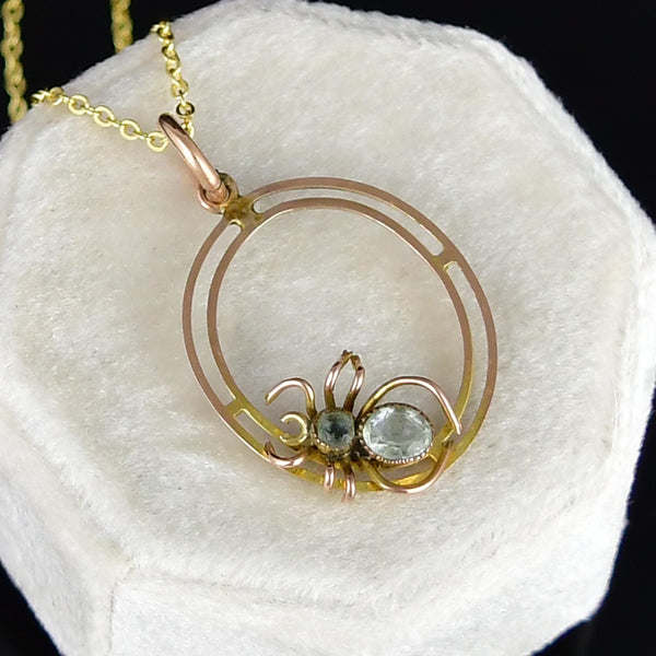 Antique Aquamarine 9K Gold Spider Pendant Necklace