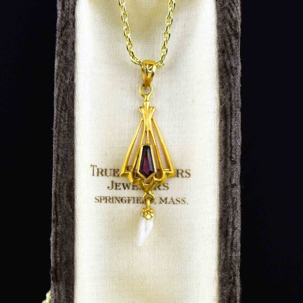 Vintage 10K Gold Amethyst Pearl Lavaliere Necklace - Boylerpf