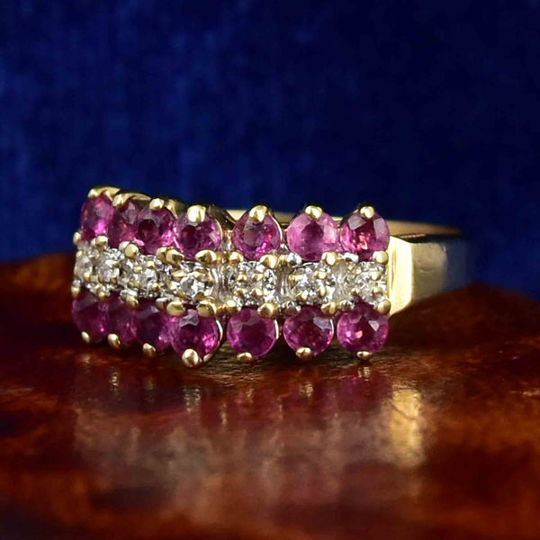 Vintage Diamond Ruby Arched Stacking Ring in 10K Gold - Boylerpf