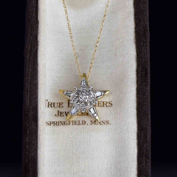 10K Gold Pave Diamond Star Charm Pendant Necklace - Boylerpf