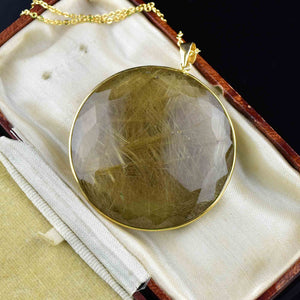 14K Gold Large Rutilated Quartz Pendant Necklace - Boylerpf