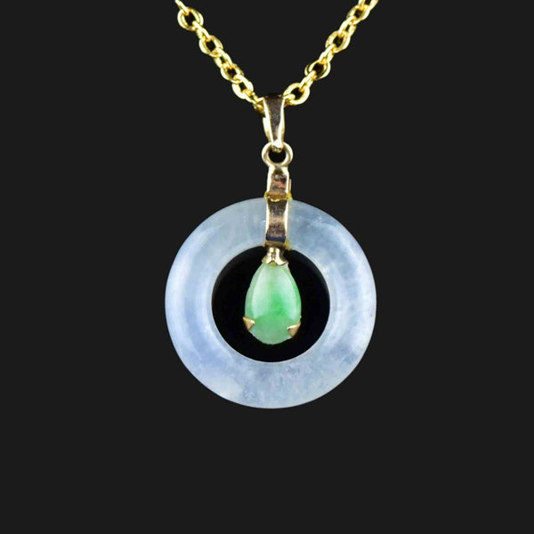 14K Gold Green and White Jade Target Pendant Necklace - Boylerpf
