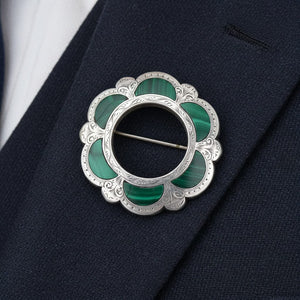 Victorian Scottish Sterling Silver Malachite Brooch - Boylerpf