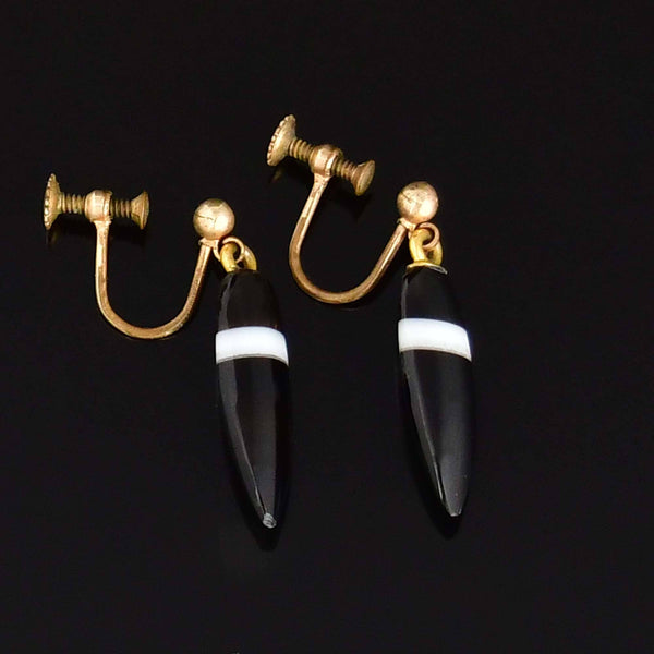 Antique Gold Banded Agate Screw Back Drop Earrings - Boylerpf