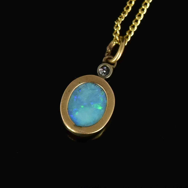 14K Gold Antique Opal Diamond Charm Pendant Necklace - Boylerpf