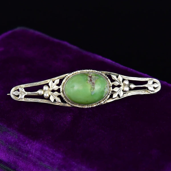 Antique Arts & Crafts Sterling Silver Natural Turquoise Brooch