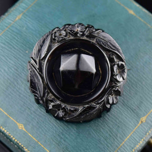 Victorian Forget Me Not Carved Whitby Jet Brooch - Boylerpf