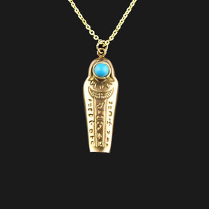Vintage 9K Gold Turquoise Sarcophagus Pendant Necklace - Boylerpf