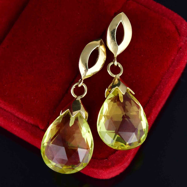 Vintage 9K Gold 24 CTW Lemon Citrine Drop Earrings - Boylerpf
