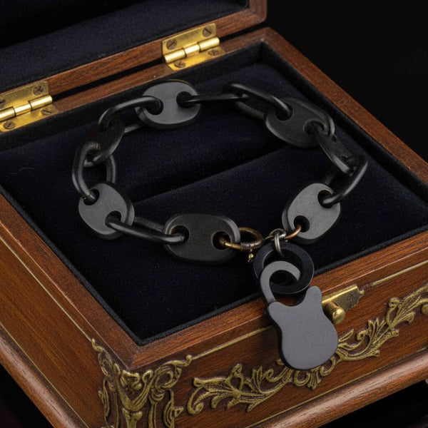 Victorian Black Vulcanite Mariner Chain Bracelet, Padlock Charm - Boylerpf
