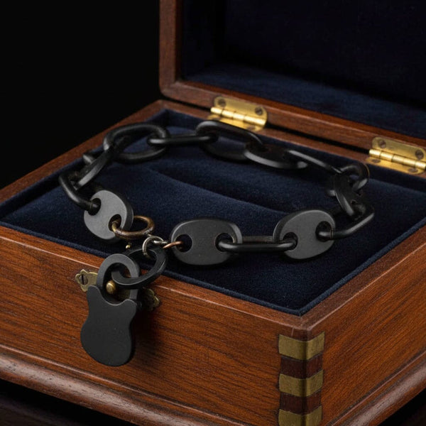 Victorian Black Vulcanite Mariner Chain Bracelet, Padlock Charm - Boylerpf
