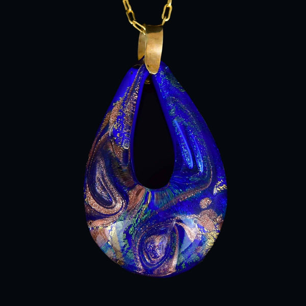 Vintage 9K Gold Blue Murano Glass Necklace