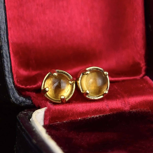 Vintage Sterling Silver Gold Gilt Citrine Stud Earrings