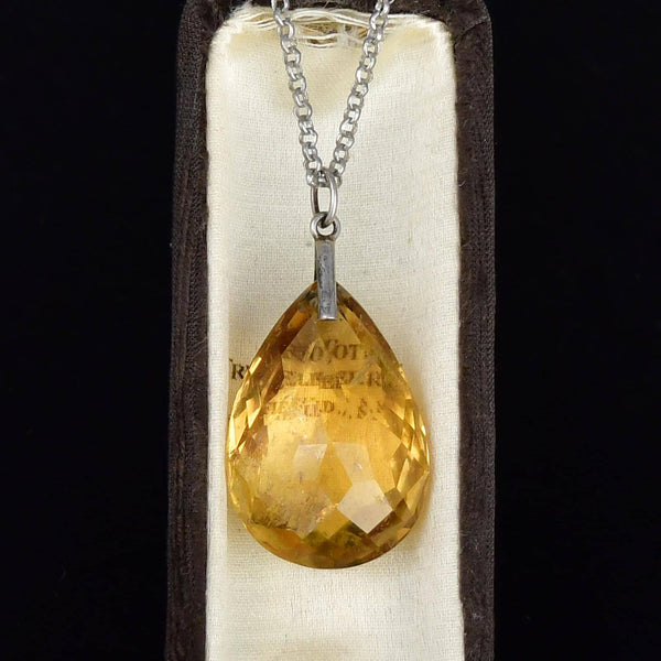 Vintage Sterling Silver Faceted Citrine Teardrop Pendant Necklace - Boylerpf