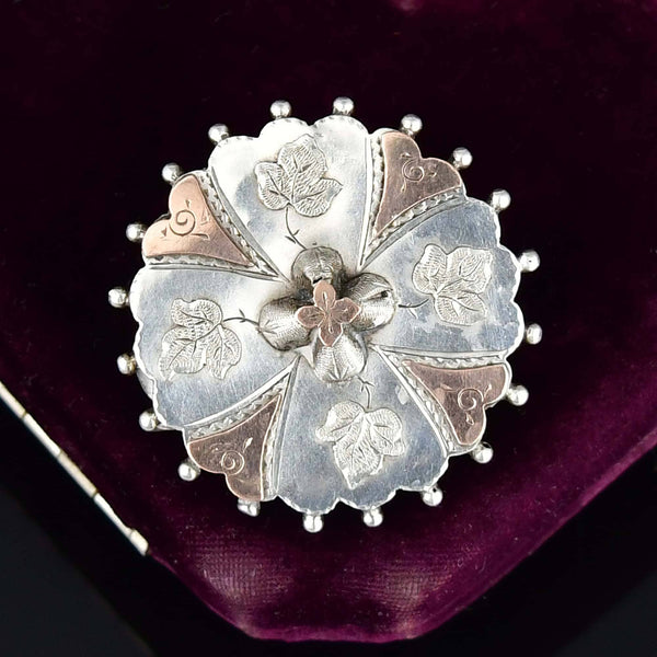 Antique Victorian Edwards & Ball Silver Rose Gold Memorial Brooch - Boylerpf