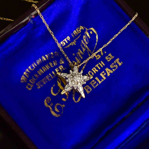 10K Gold Pave Diamond Star Charm Pendant Necklace - Boylerpf