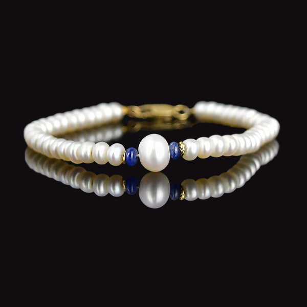 Vintage 14K Gold Blue Sapphire Pearl Bracelet - Boylerpf