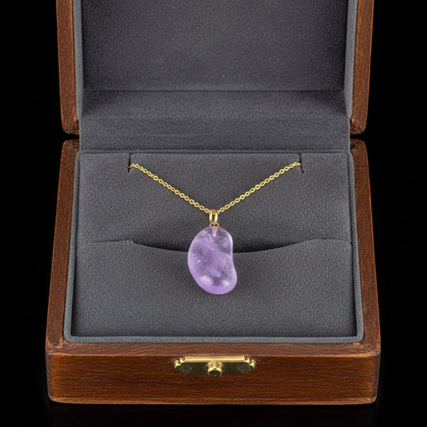 Vintage Gold Amethyst Lucky Bean Charm Pendant Necklace - Boylerpf