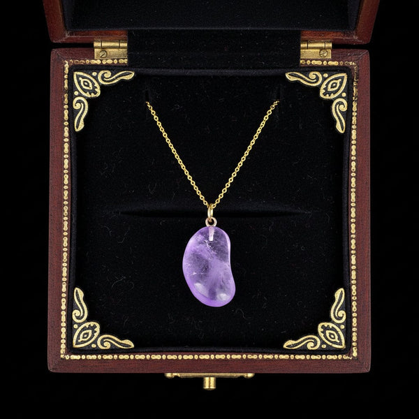 Vintage Gold Amethyst Lucky Bean Charm Pendant Necklace - Boylerpf