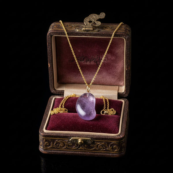 Vintage Gold Amethyst Lucky Bean Charm Pendant Necklace - Boylerpf