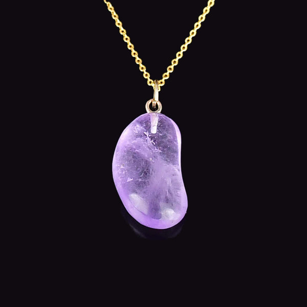 Vintage Gold Amethyst Lucky Bean Charm Pendant Necklace - Boylerpf
