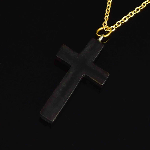 Antique Gold Inlay Pique Cross Pendant Necklace - Boylerpf