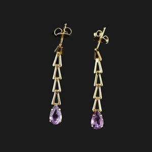 Vintage Pear Cut Amethyst Drop Earrings in 14K Gold - Boylerpf