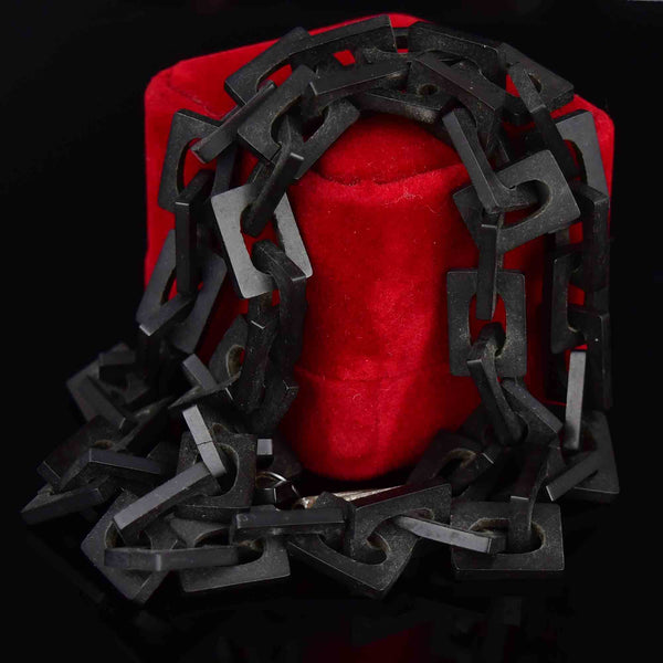 Victorian Long Chain Link Black Vulcanite Necklace - Boylerpf