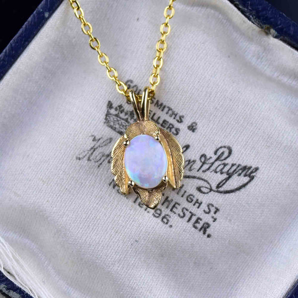 Vintage 14K Gold Leaf Opal Pendant Necklace - Boylerpf