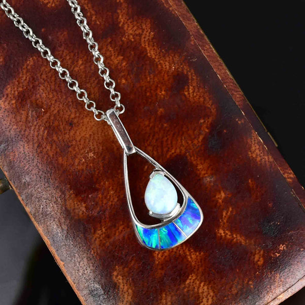 Sterling Silver Teardrop Pear Opal Pendant Necklace - Boylerpf