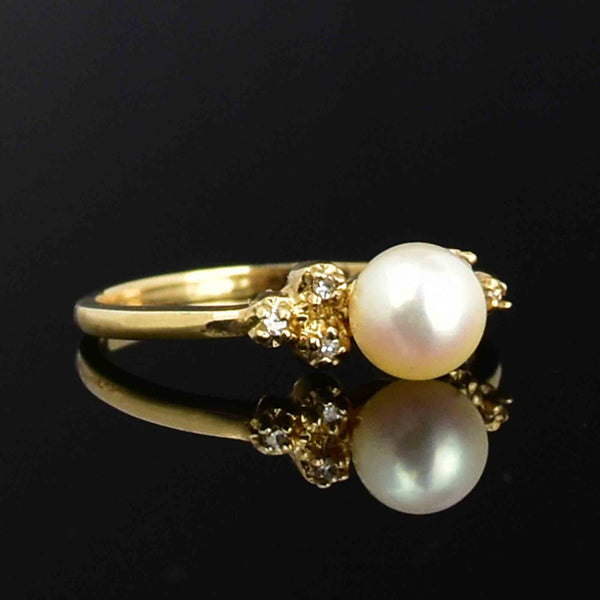 Vintage 14K Gold Diamond Pearl Engagement Ring