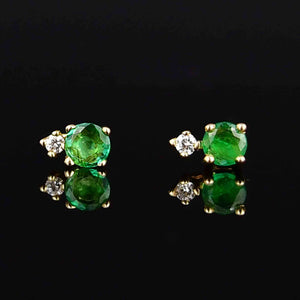 Vintage 14K Gold Diamond Emerald Stud Post Earrings - Boylerpf